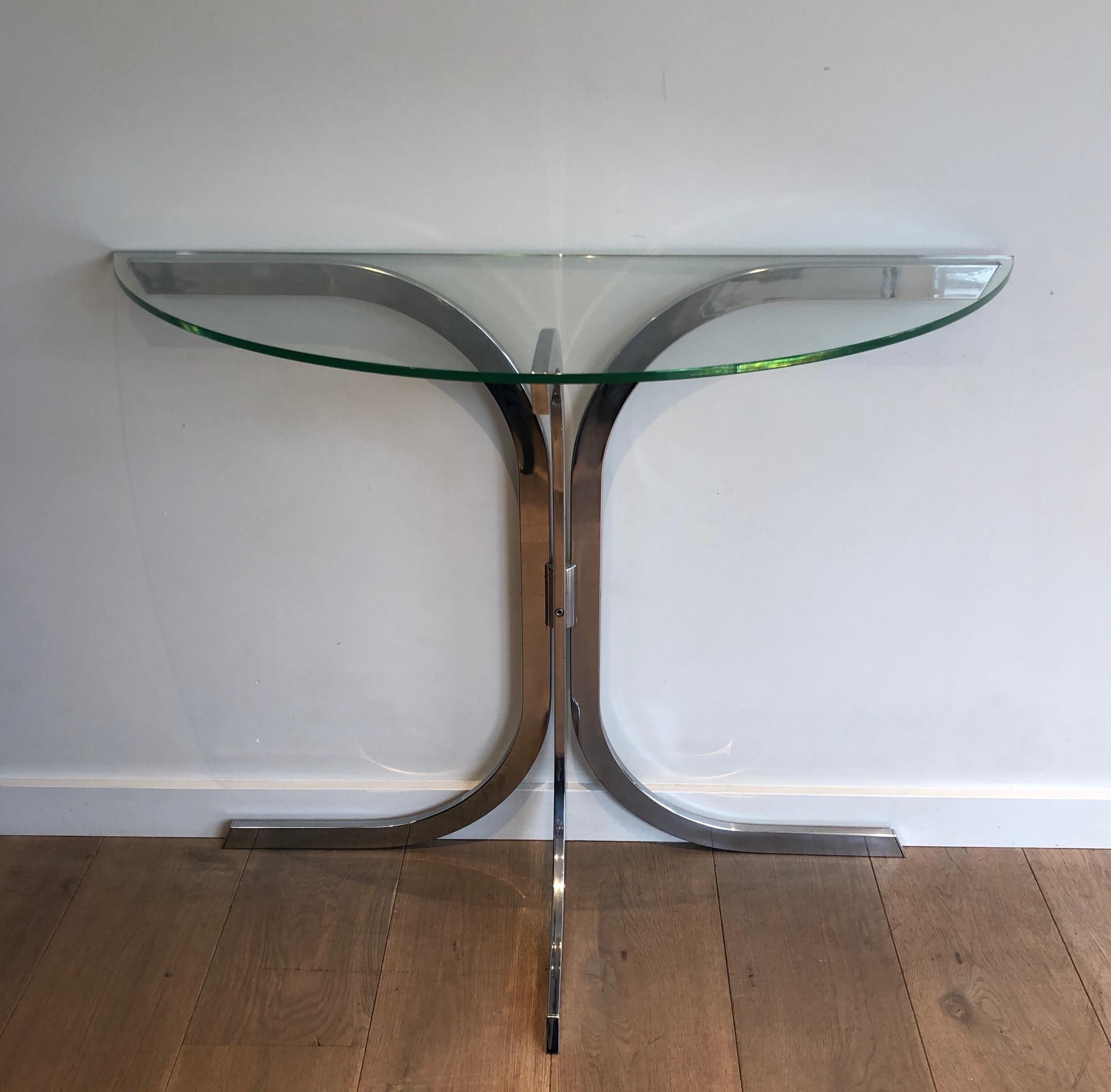 Mid-Century Modern Half-Moon Chromed Console in the Style of Maison Charles For Sale