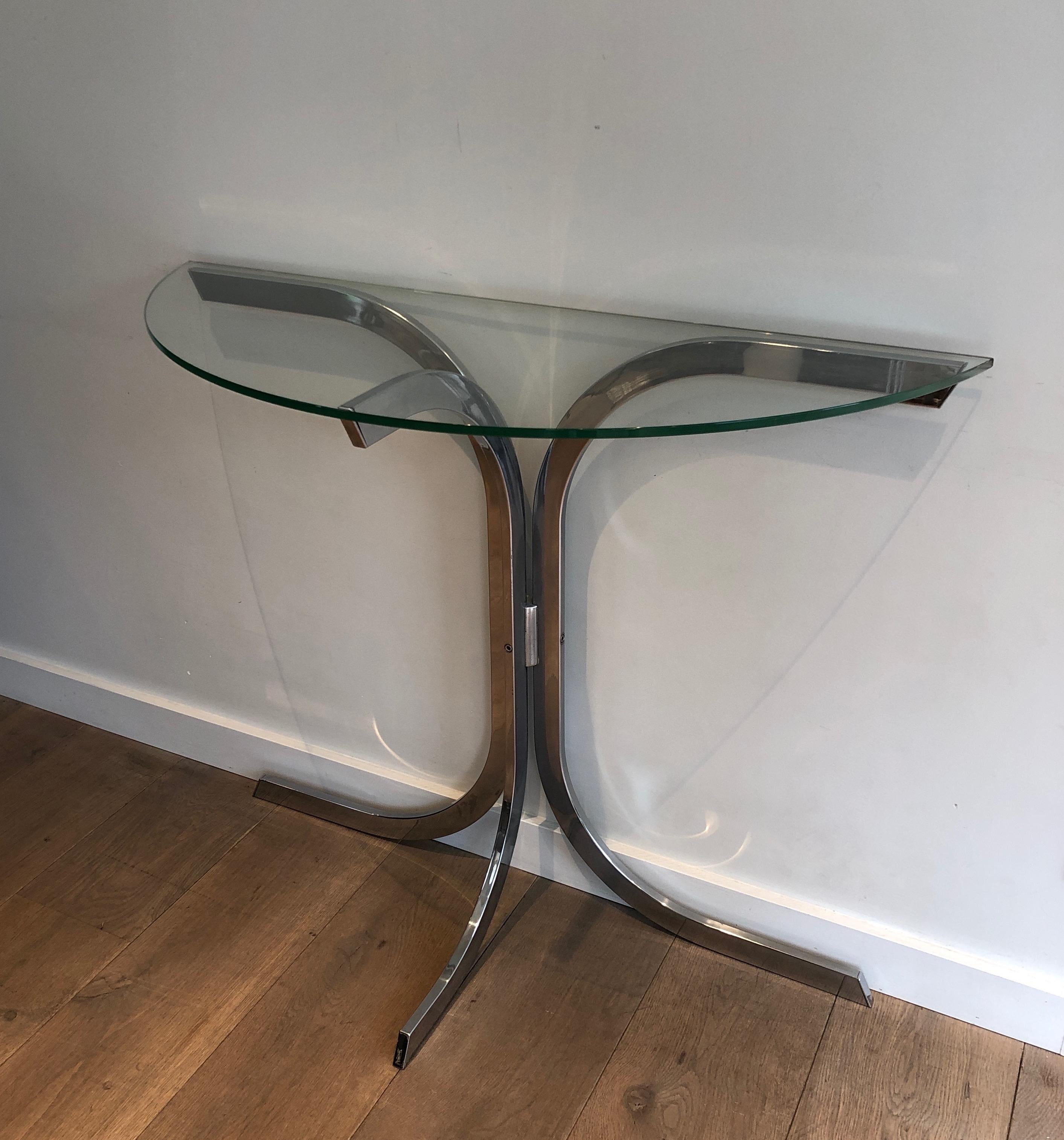 Half-Moon Chromed Console in the Style of Maison Charles In Good Condition For Sale In Marcq-en-Barœul, Hauts-de-France