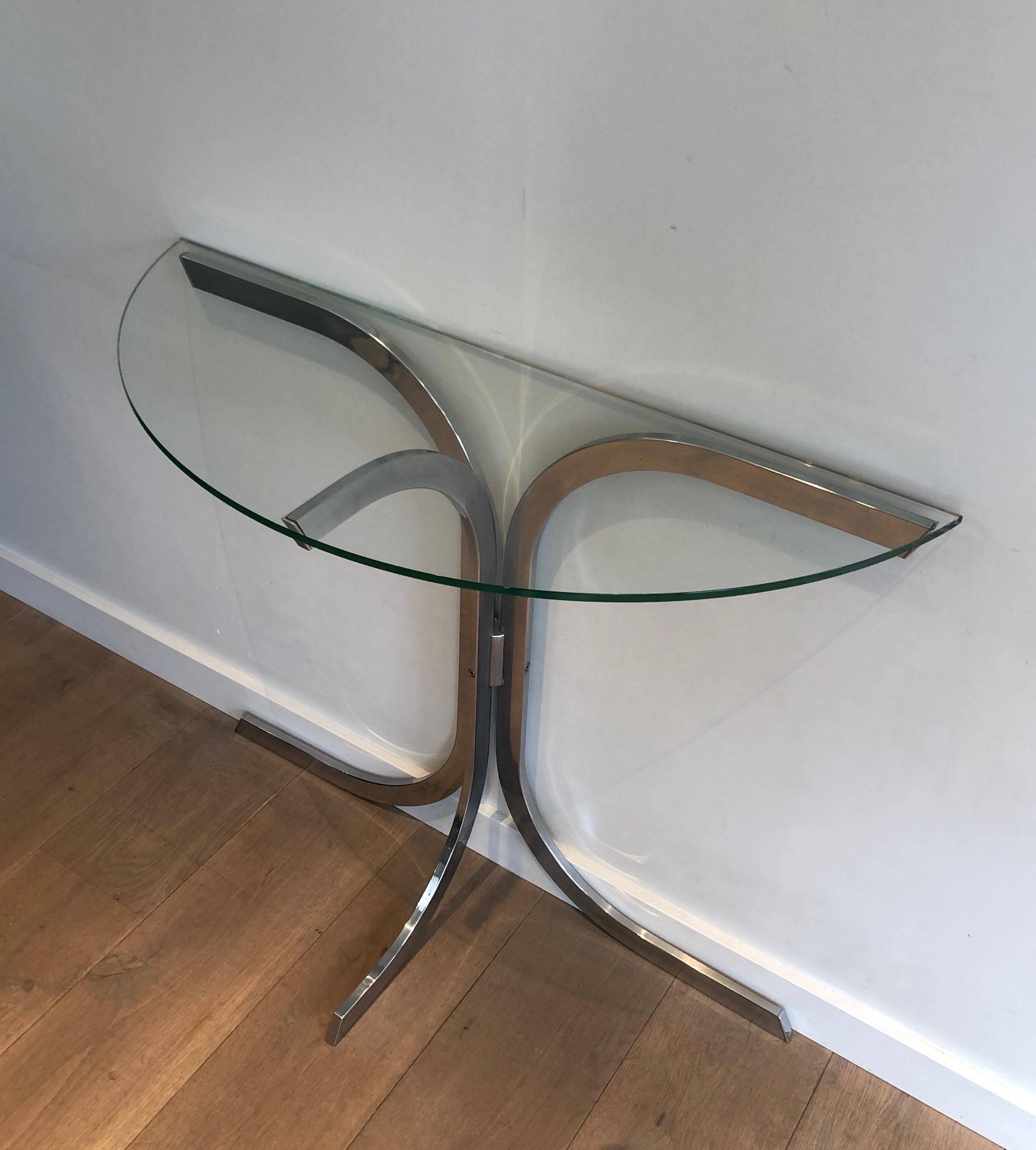 Late 20th Century Half-Moon Chromed Console in the Style of Maison Charles For Sale