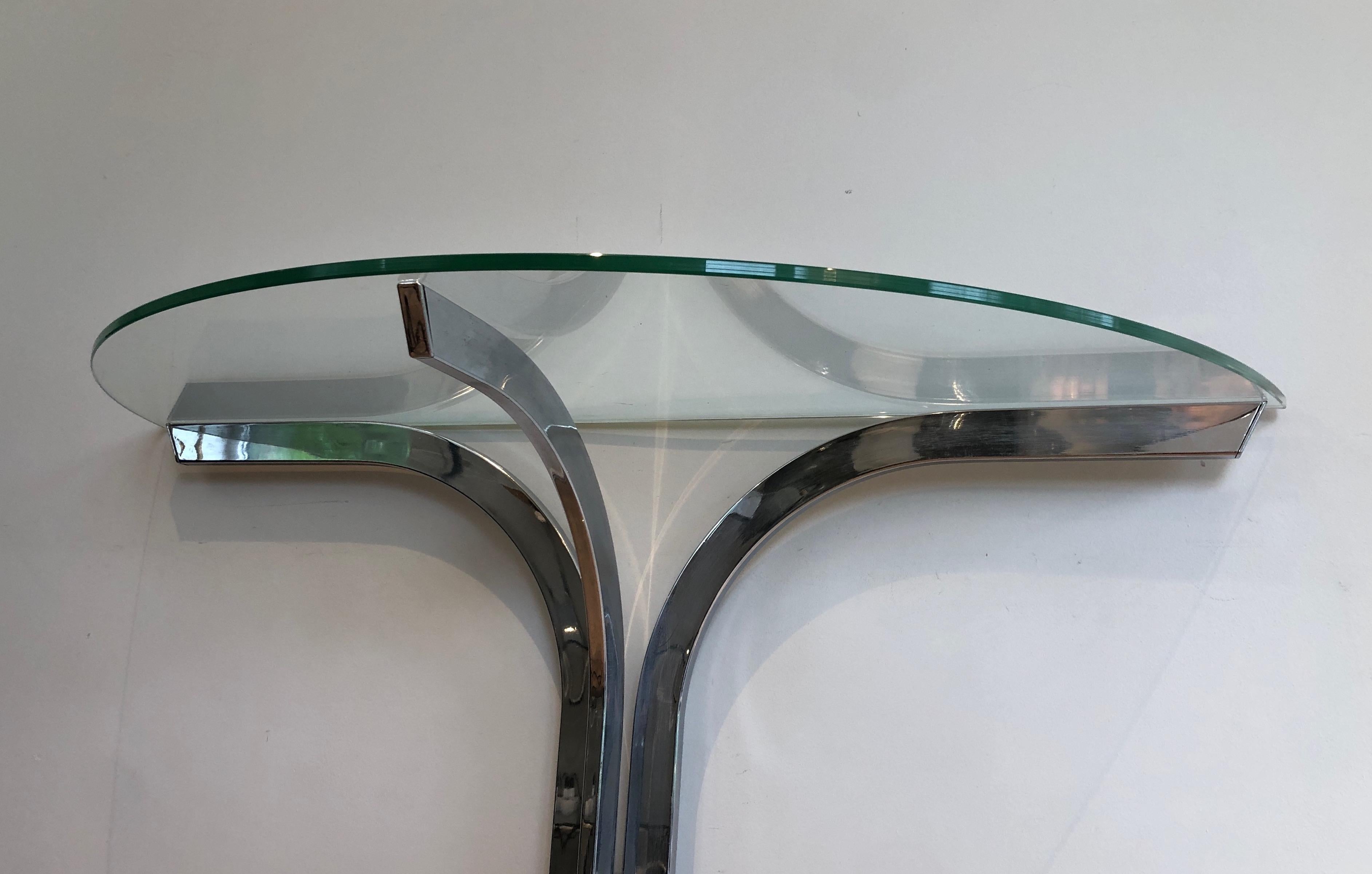 Glass Half-Moon Chromed Console in the Style of Maison Charles For Sale