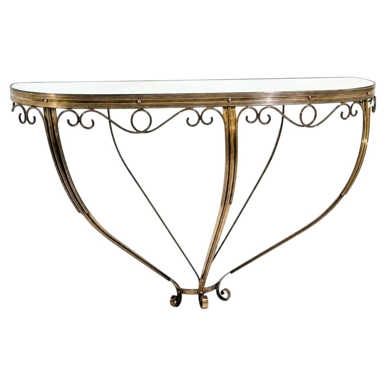 Half Moon Console, Brass and Glass, Italy, 1950s