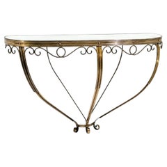 Half Moon Console, Brass and Glass, Italy, 1950s