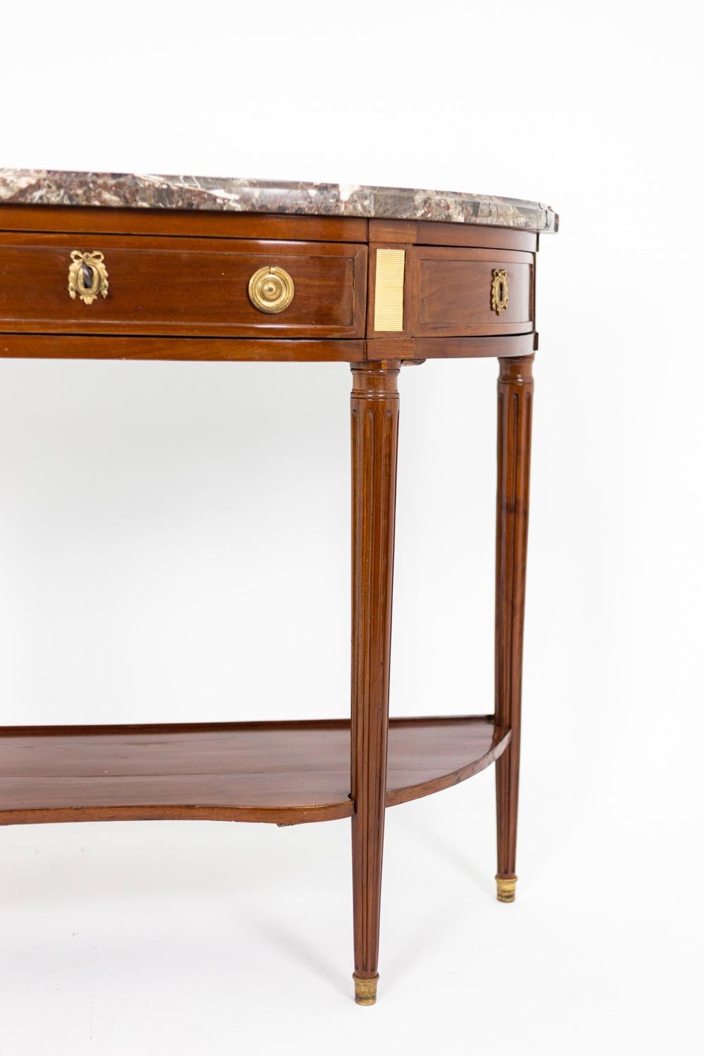 Late 18th Century Half Moon Console in Blond Mahogany, Louis XVI Period
