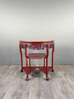 Half-Moon Console Table in Carved Wood and Marble