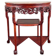 Half-Moon Console Table in Carved Wood and Marble