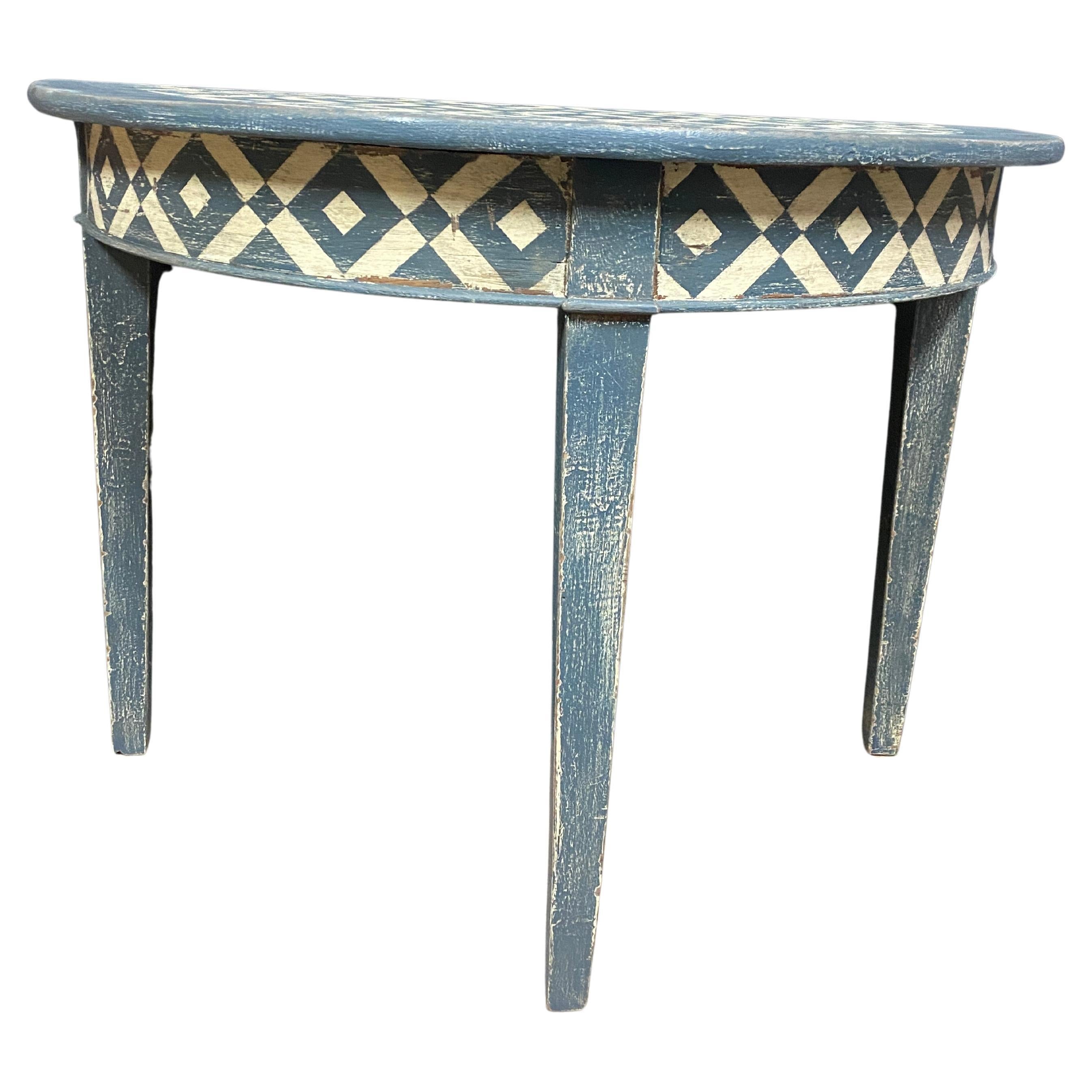 half-moon console table with saber legs dating from the 18th century, very beaut For Sale