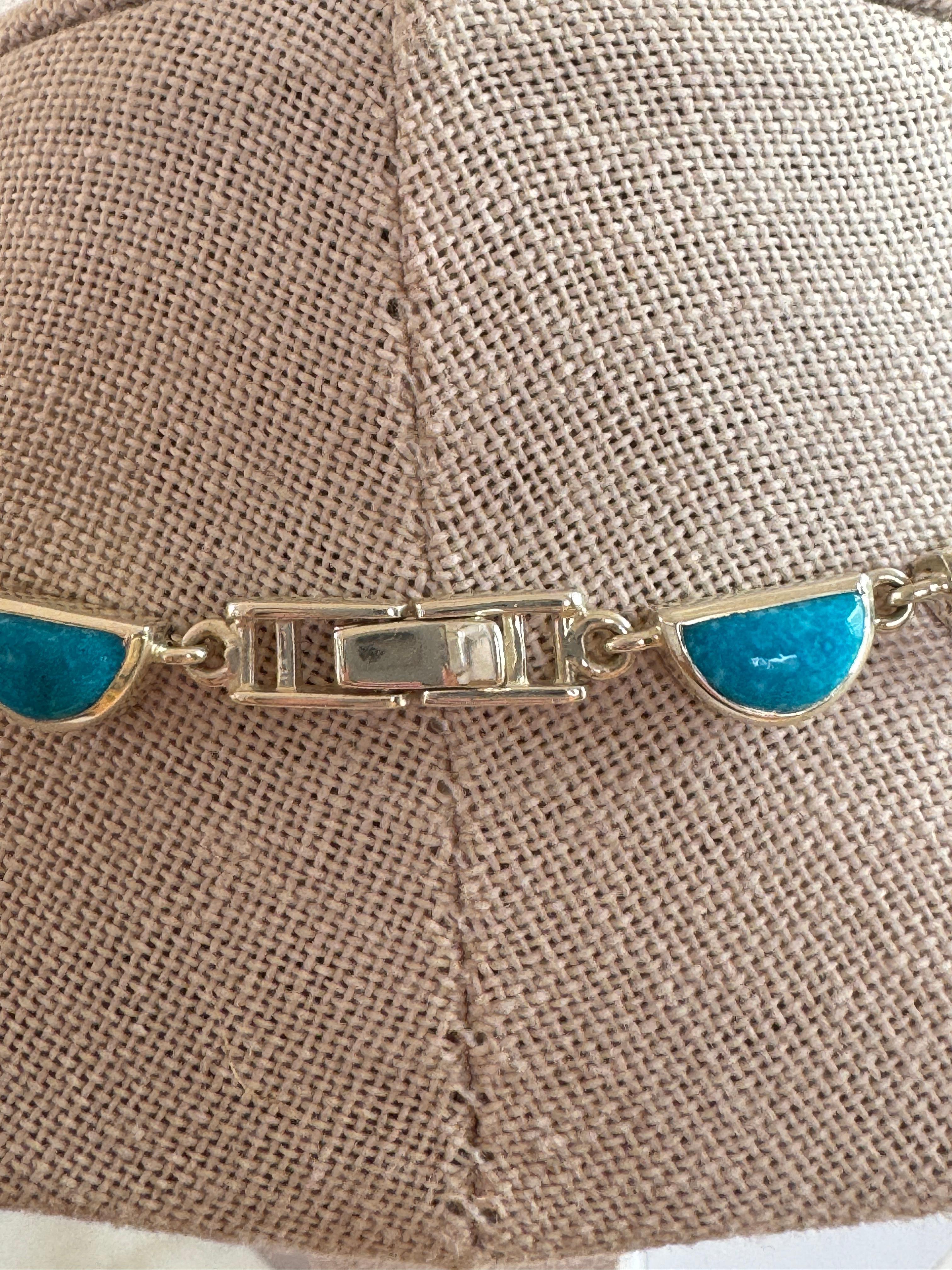 Art Déco Collana in argento sterling con cabochon di turchese tagliato a mezza luna in vendita