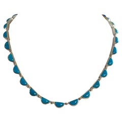 Half Moon Cut Turquoise Cabochon Sterling Silver Necklace