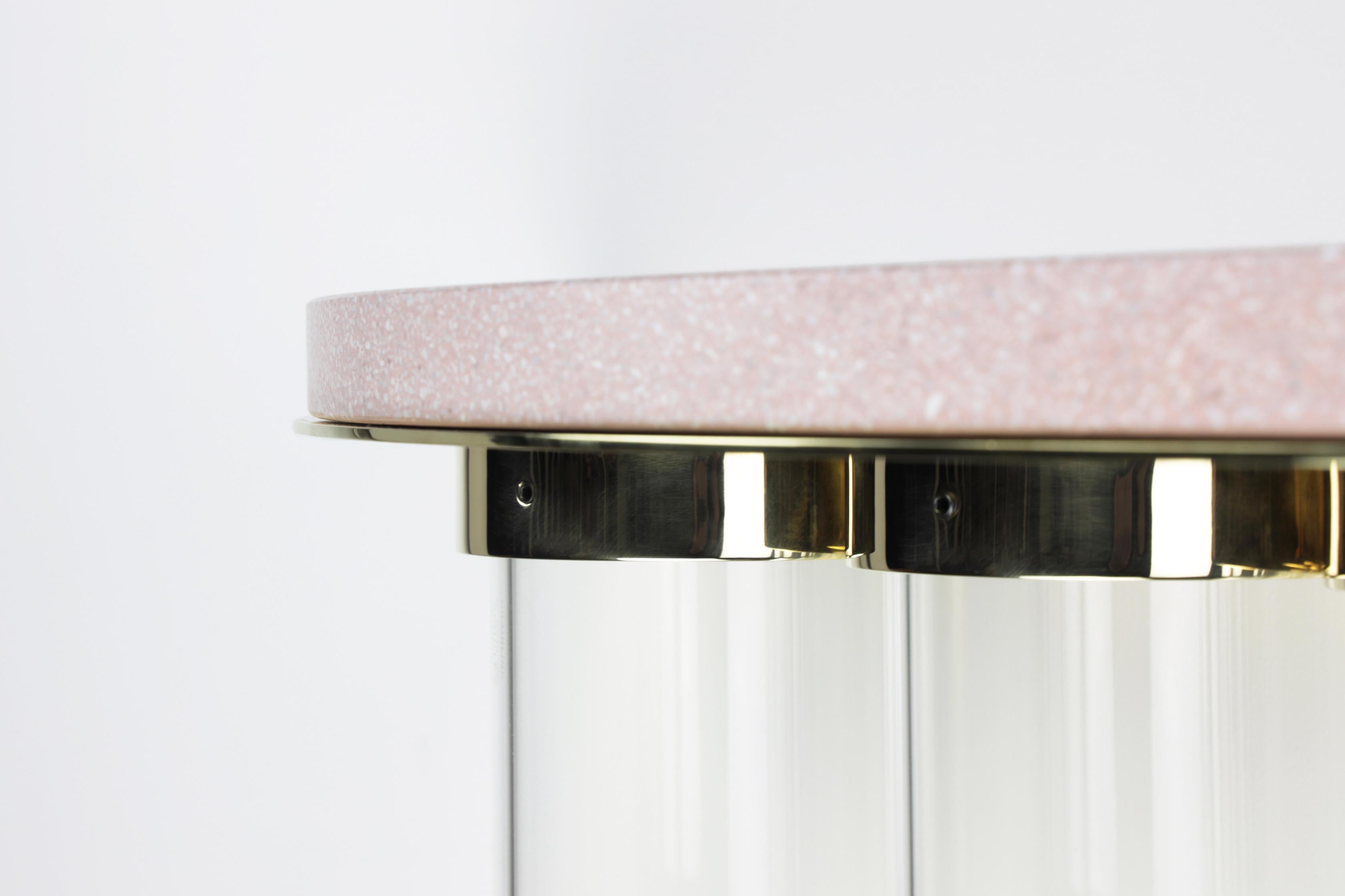 Poli Console demi-lune en terrazzo, verre et laiton de Christopher Kreiling en vente