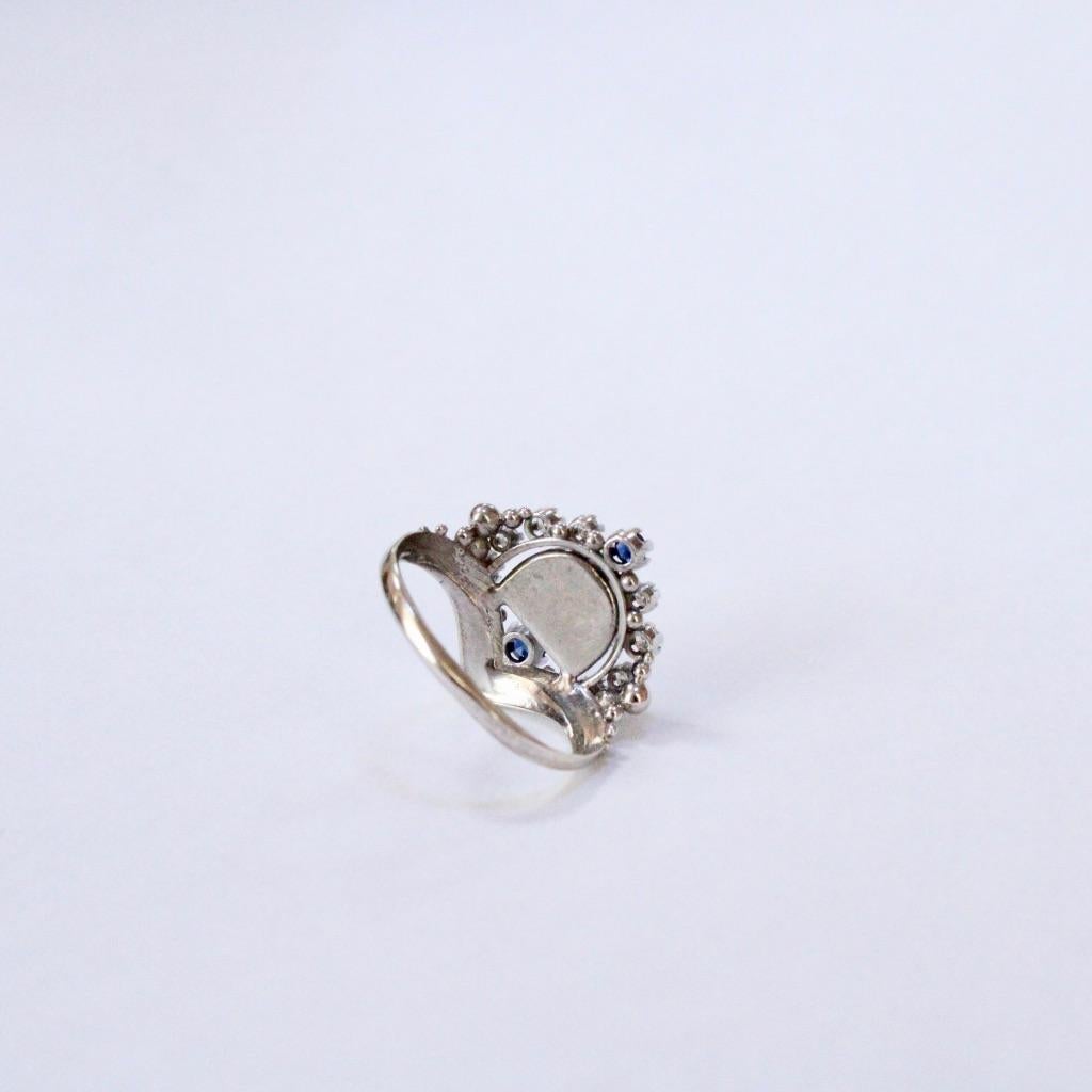 Half Moon Diamond and Sapphire in 14 Karat White Gold In New Condition For Sale In Foxborough, MA