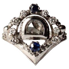 Half Moon Diamond and Sapphire in 14 Karat White Gold