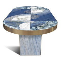 Half Moon Dining Table, Blue Azul Marble and Brass, Geometric, by Lara Bohinc
