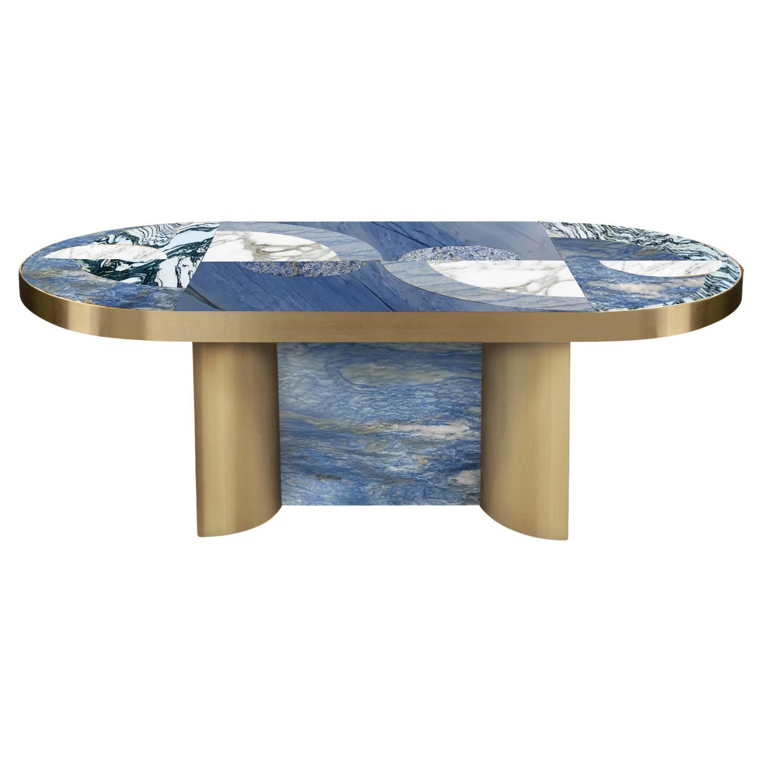 Half Moon Dining Table, Azul, Marble and Brass, by Lara Bohinc, in Stock