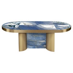 Half Moon Dining Table, Azul, Marble and Brass, by Lara Bohinc, in Stock
