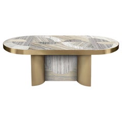 Half Moon Dining Table,Travertine, Marble and Brass, by Lara Bohinc, in Stock