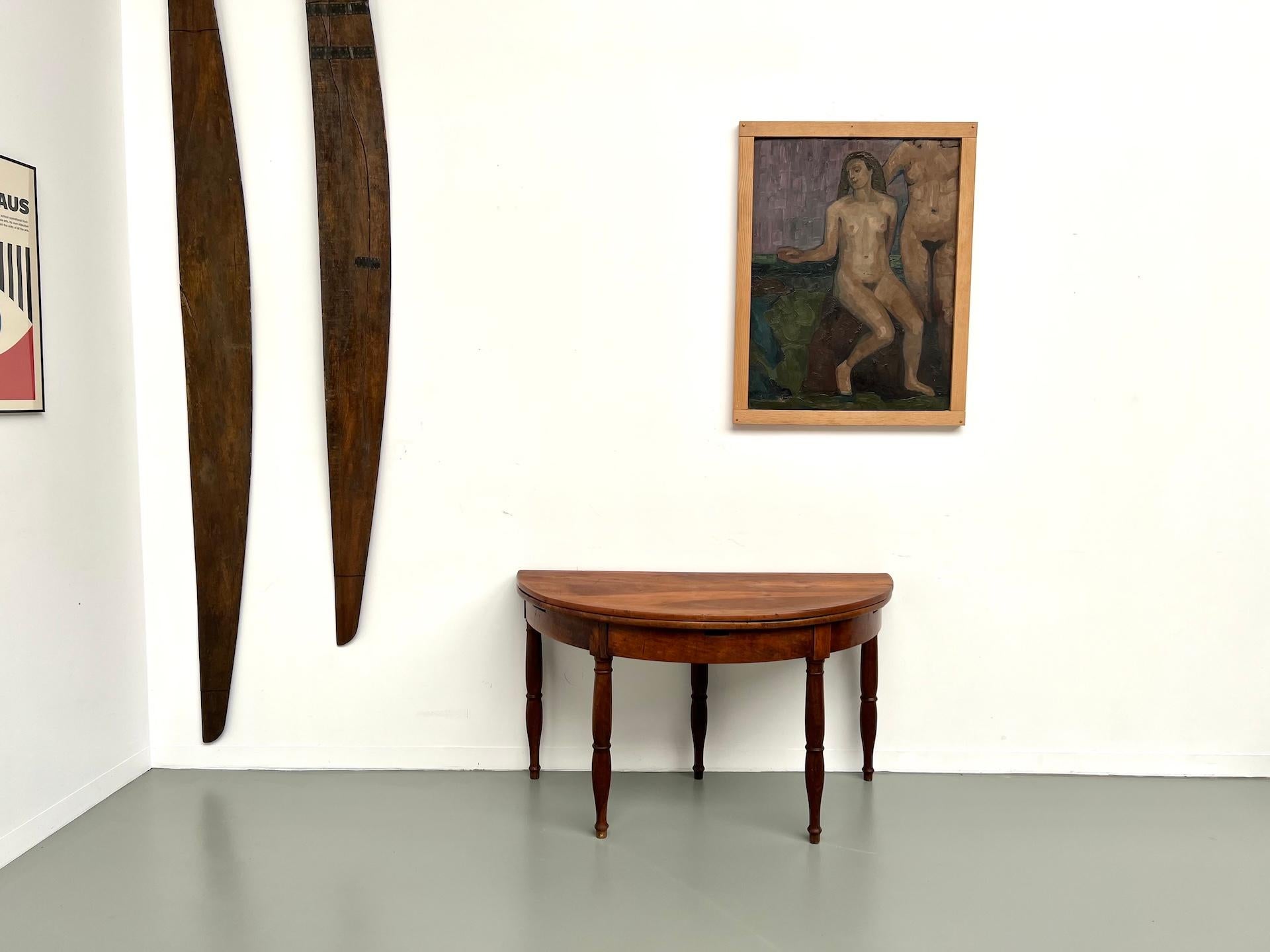 French Provincial Half-moon french table in solid walnut, circa 1900 For Sale