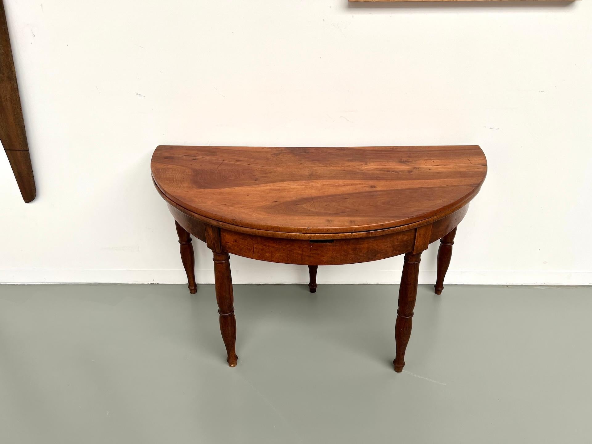 French Half-moon french table in solid walnut, circa 1900 For Sale