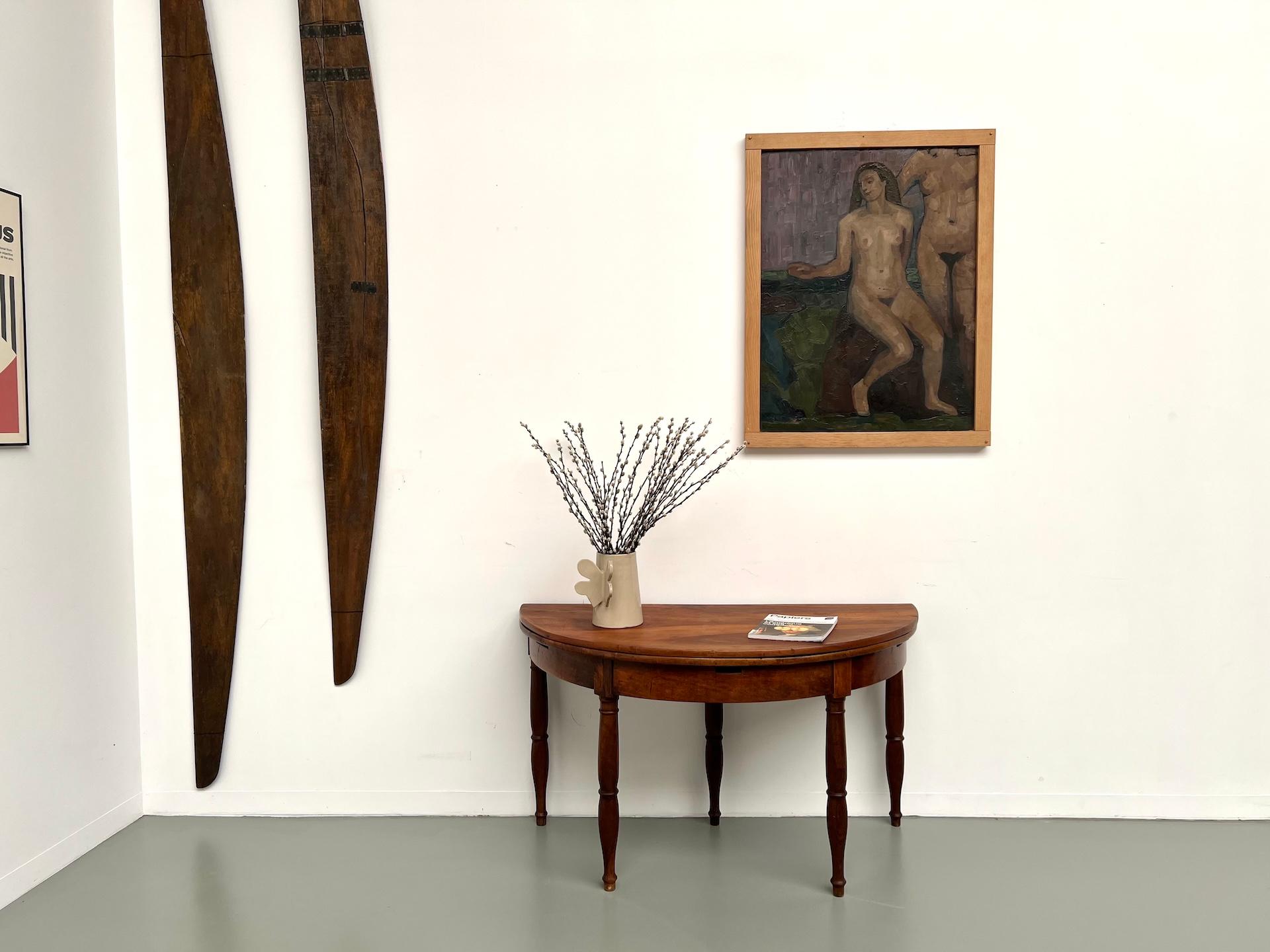 Walnut Half-moon french table in solid walnut, circa 1900 For Sale