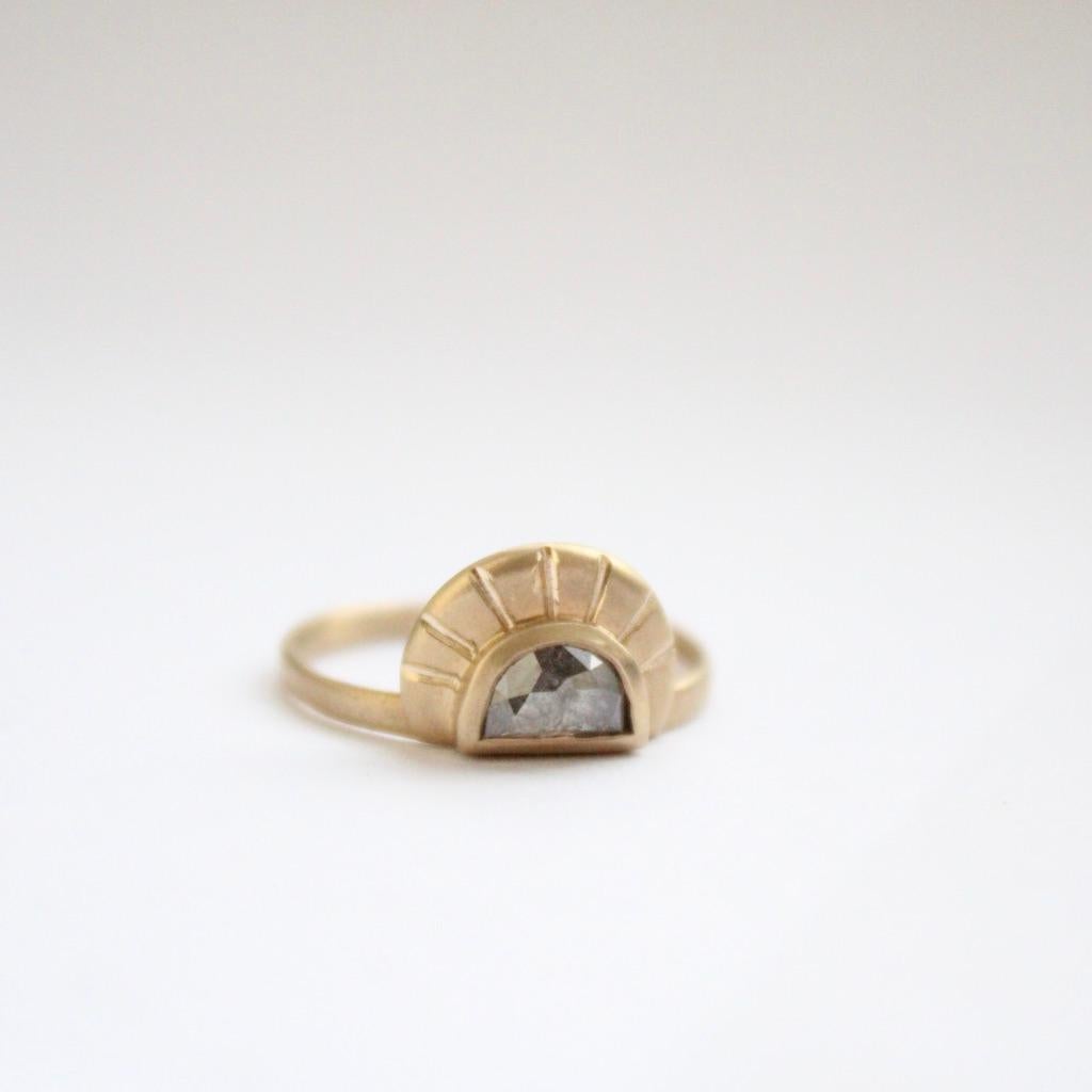Half Moon Cut Half Moon Grey Diamond 14 Karat Gold Ring For Sale
