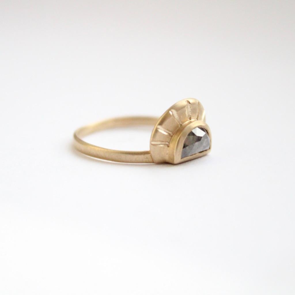 Half Moon Grey Diamond 14 Karat Gold Ring In New Condition For Sale In Foxborough, MA