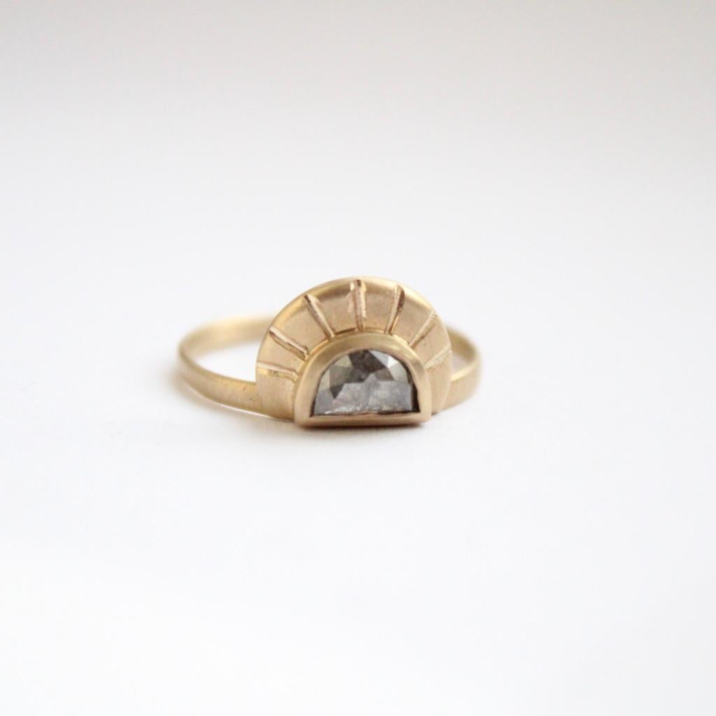 Women's or Men's Half Moon Grey Diamond 14 Karat Gold Ring For Sale