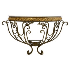 Half Moon Marble and Wrought Iron Console