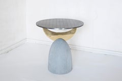 Stone and Metal Half Moon Coffee Table II by Rooms Studio