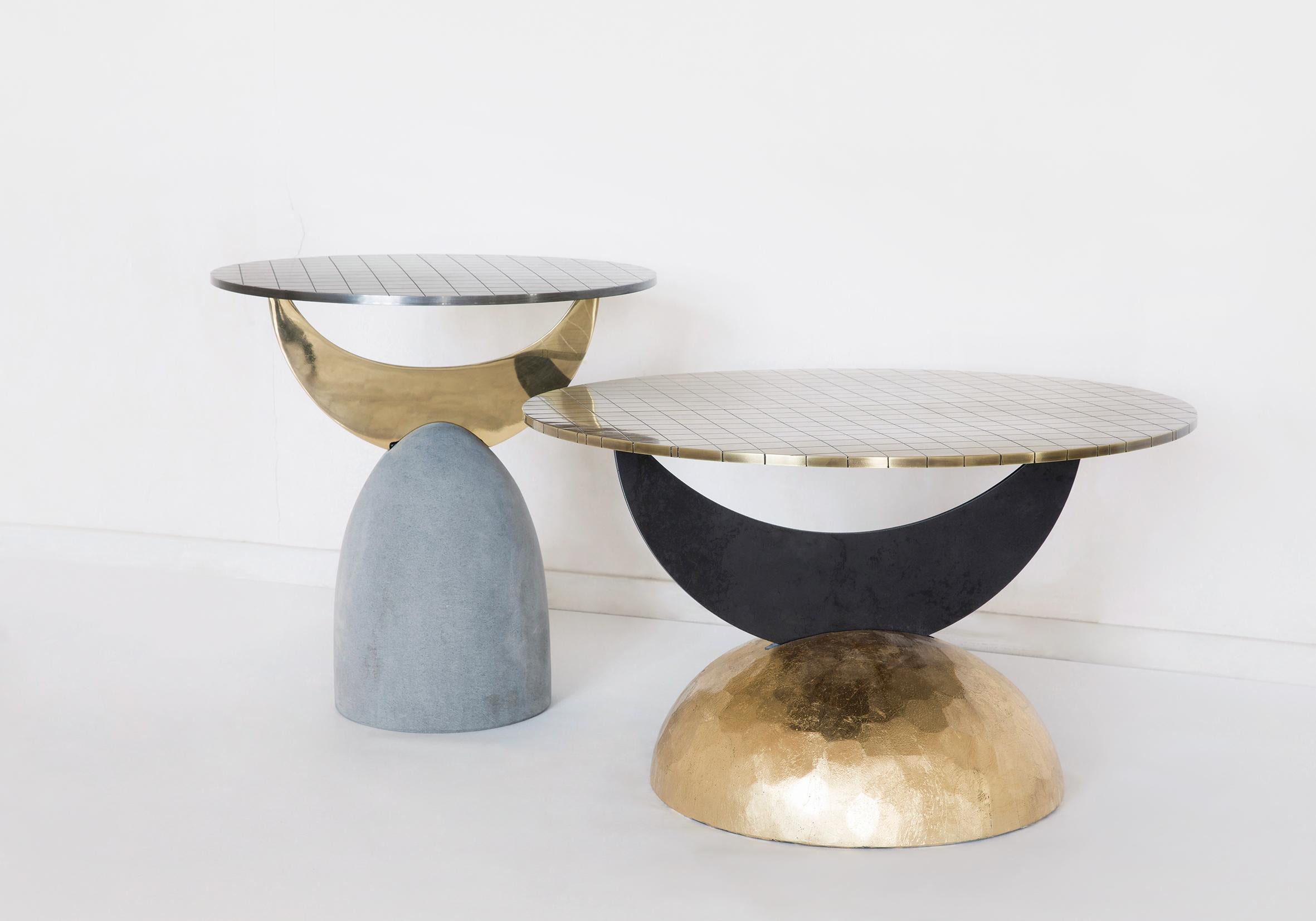 Stone and Metal Half Moon Coffee Table II by Rooms Studio In New Condition For Sale In Tbilisi, GE