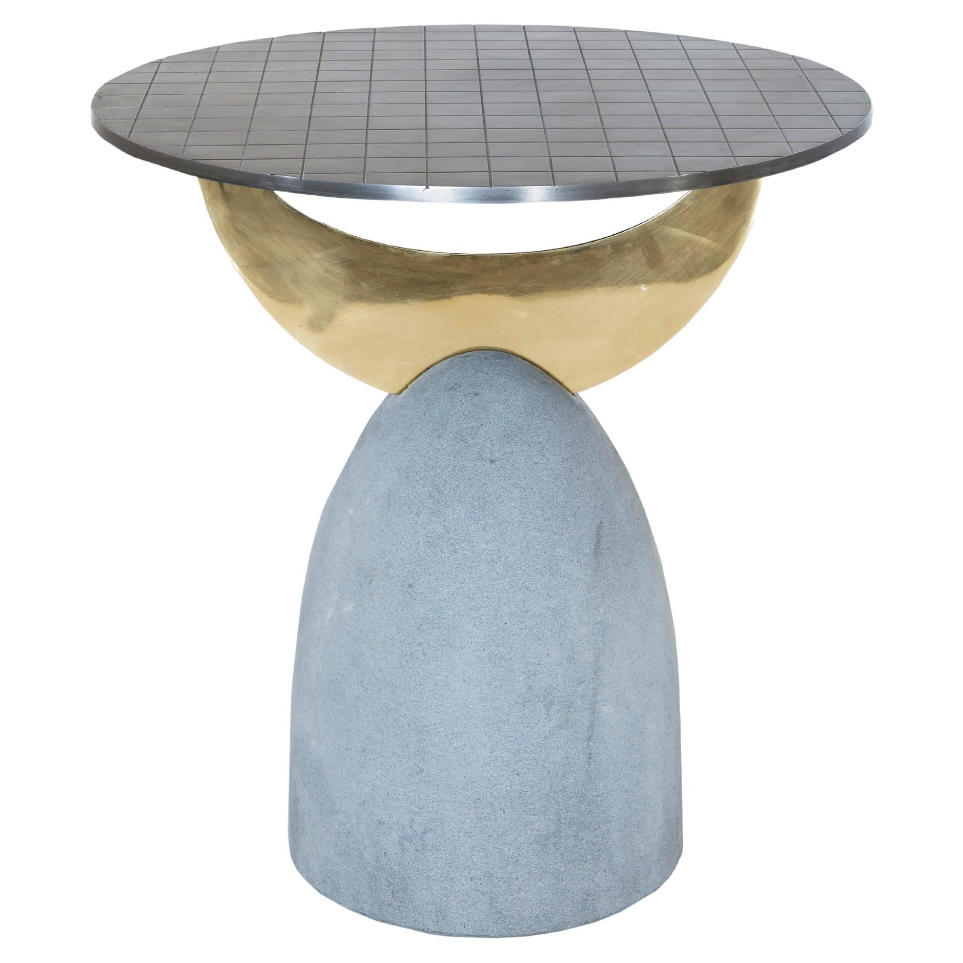 Stone and Metal Half Moon Coffee Table II by Rooms Studio For Sale