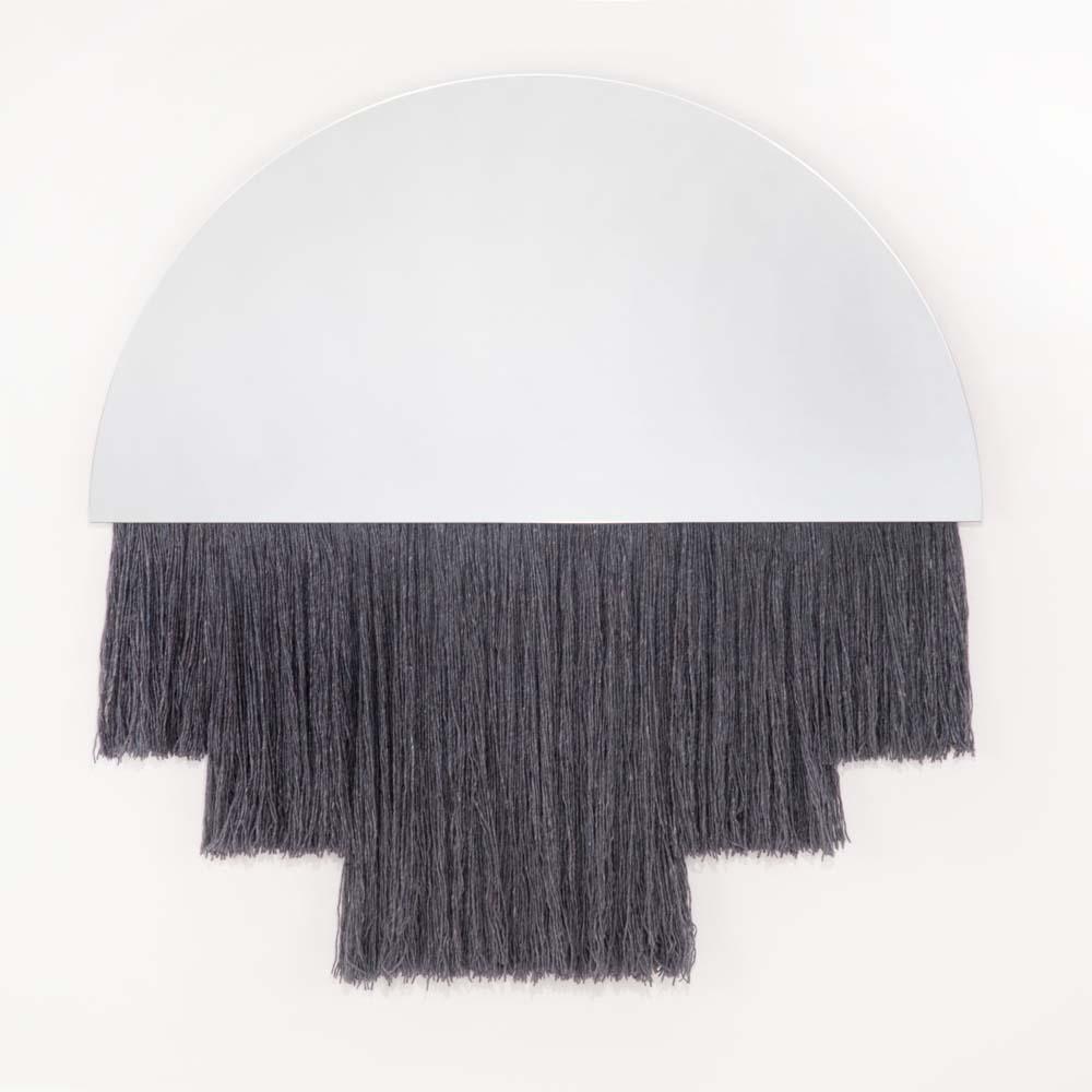 Contemporary Half Moon Mirror Clear Glass and Light to Dark Grey Tinted Fiber For Sale