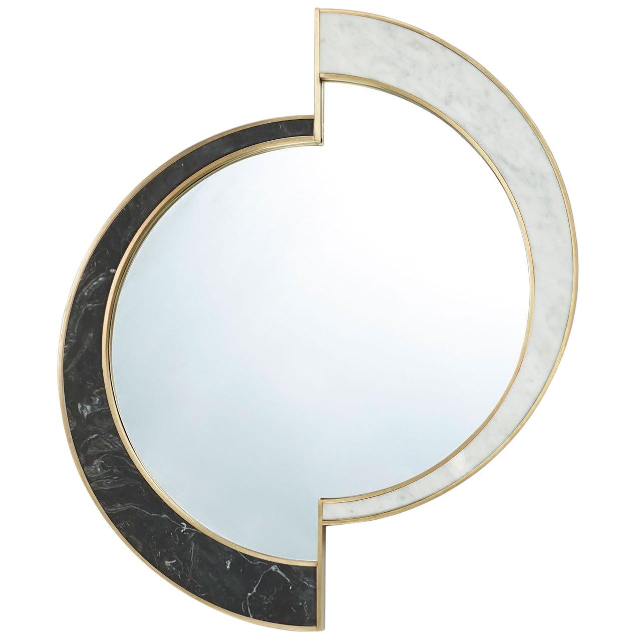 Half Moon Mirror, Nero Marquina/Carrara Marble and Brushed Brass, by Lara Bohinc For Sale