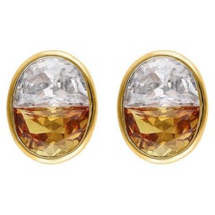 Half Moon Sunrise Studs - Yellow Sapphire & White Moissanite - 18kt Yellow Gold