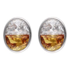Half Moon Sunrise Studs - Yellow Sapphire & White Moissanite - Silver