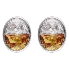 Half Moon Sunrise Studs - Yellow Sapphire & White Moissanite - Silver