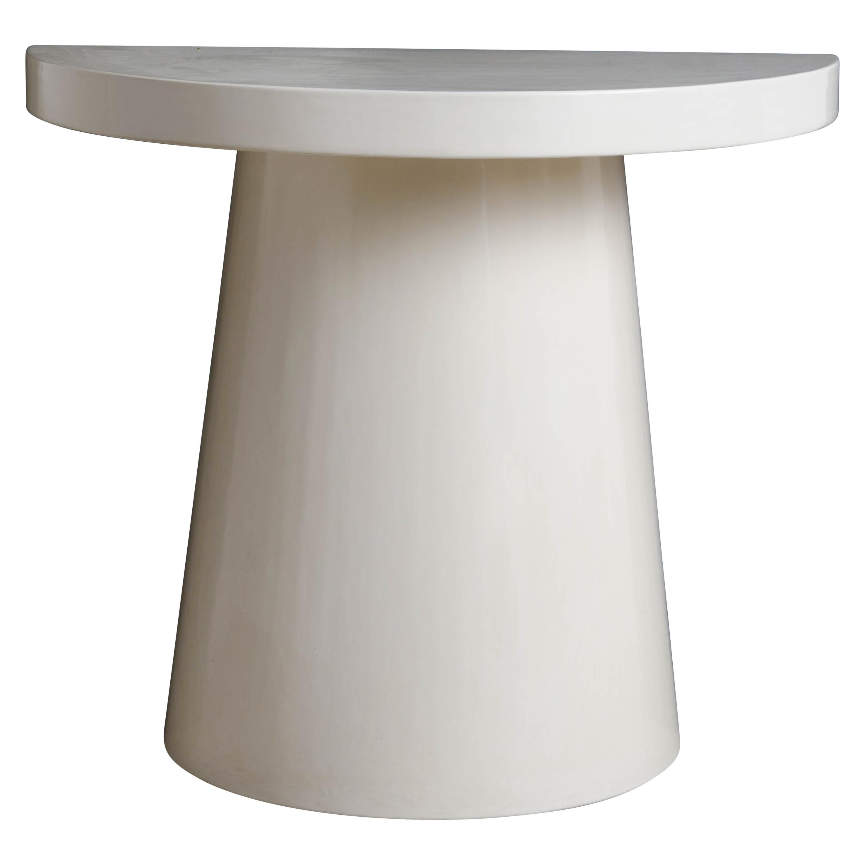 Diva Half Round Table, Cream Lacquer by Robert Kuo, Handmade, Limited