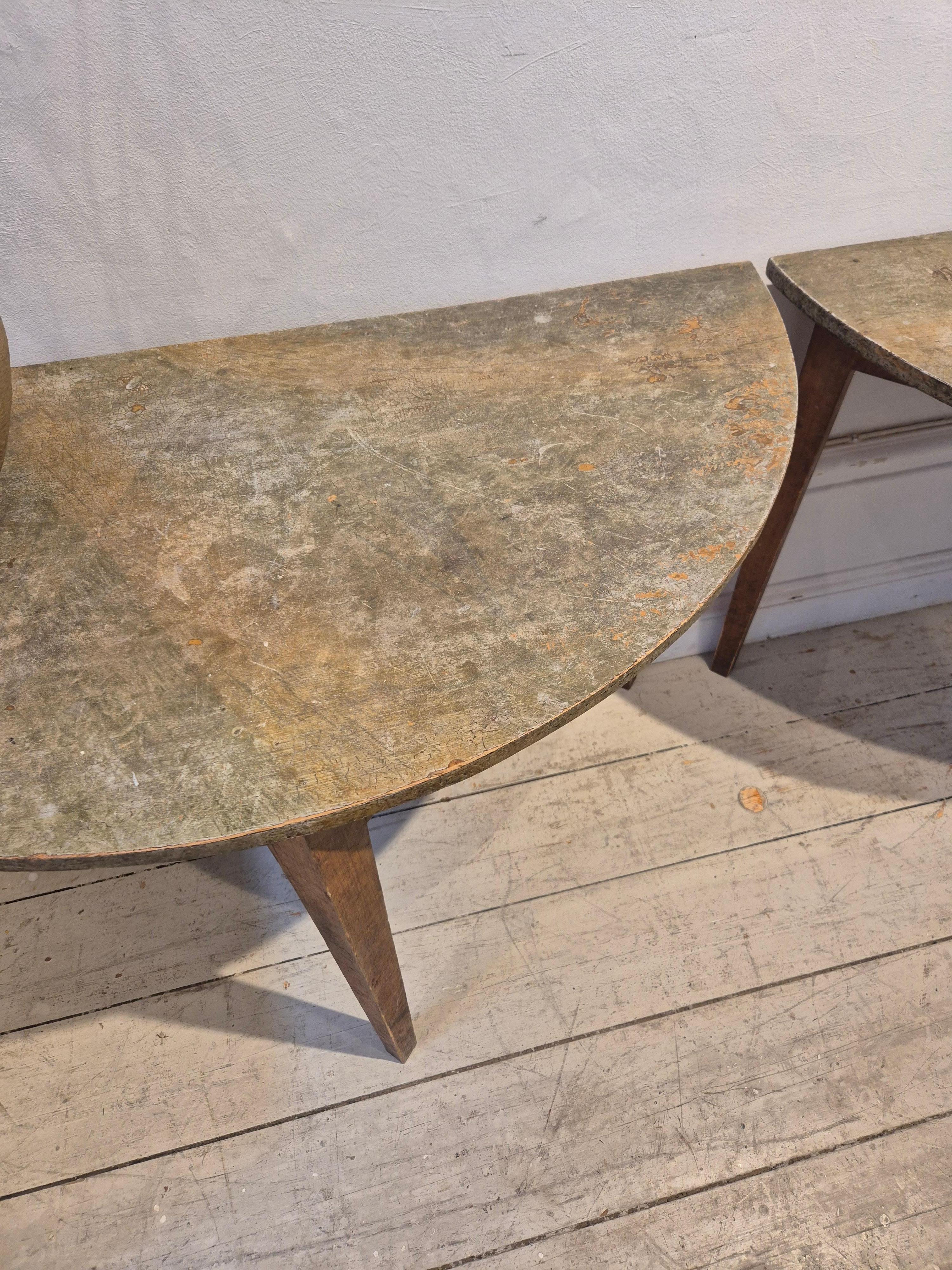 Half moon tables, marbled table tops, Allmoge /Swedish provincial style, 1860s. In Fair Condition For Sale In Stockholm, SE