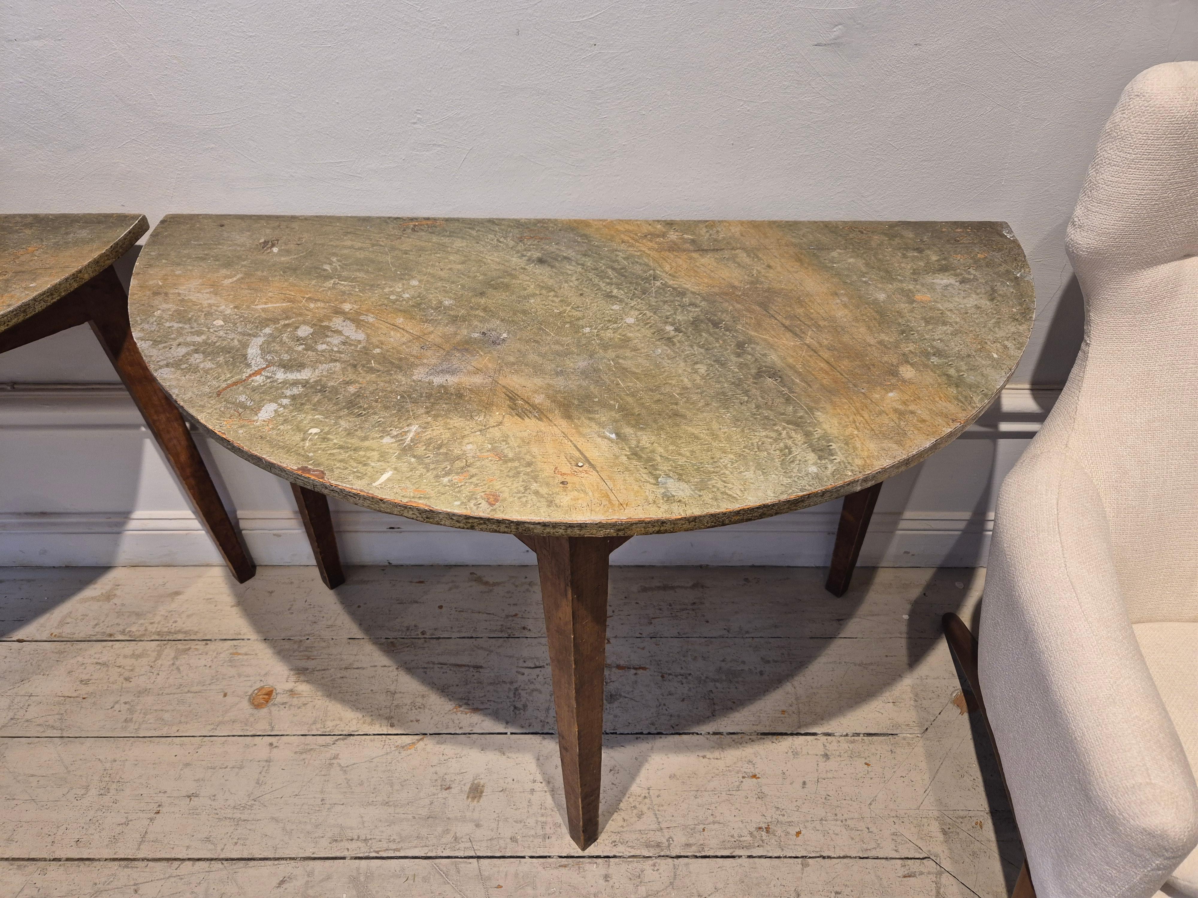 19th Century Half moon tables, marbled table tops, Allmoge /Swedish provincial style, 1860s. For Sale