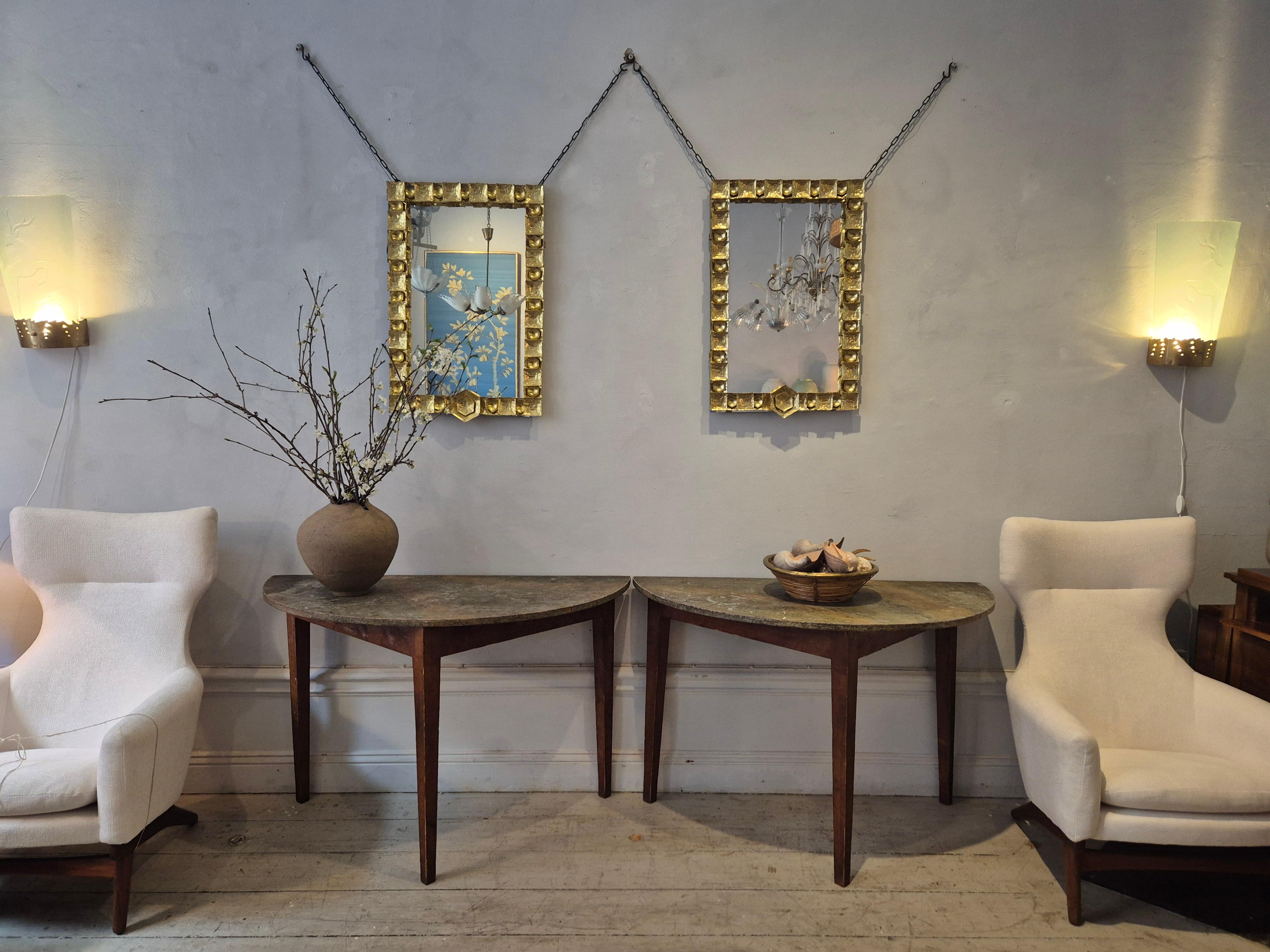 Half moon tables, marbled table tops, Allmoge /Swedish provincial style, 1860s. For Sale 2