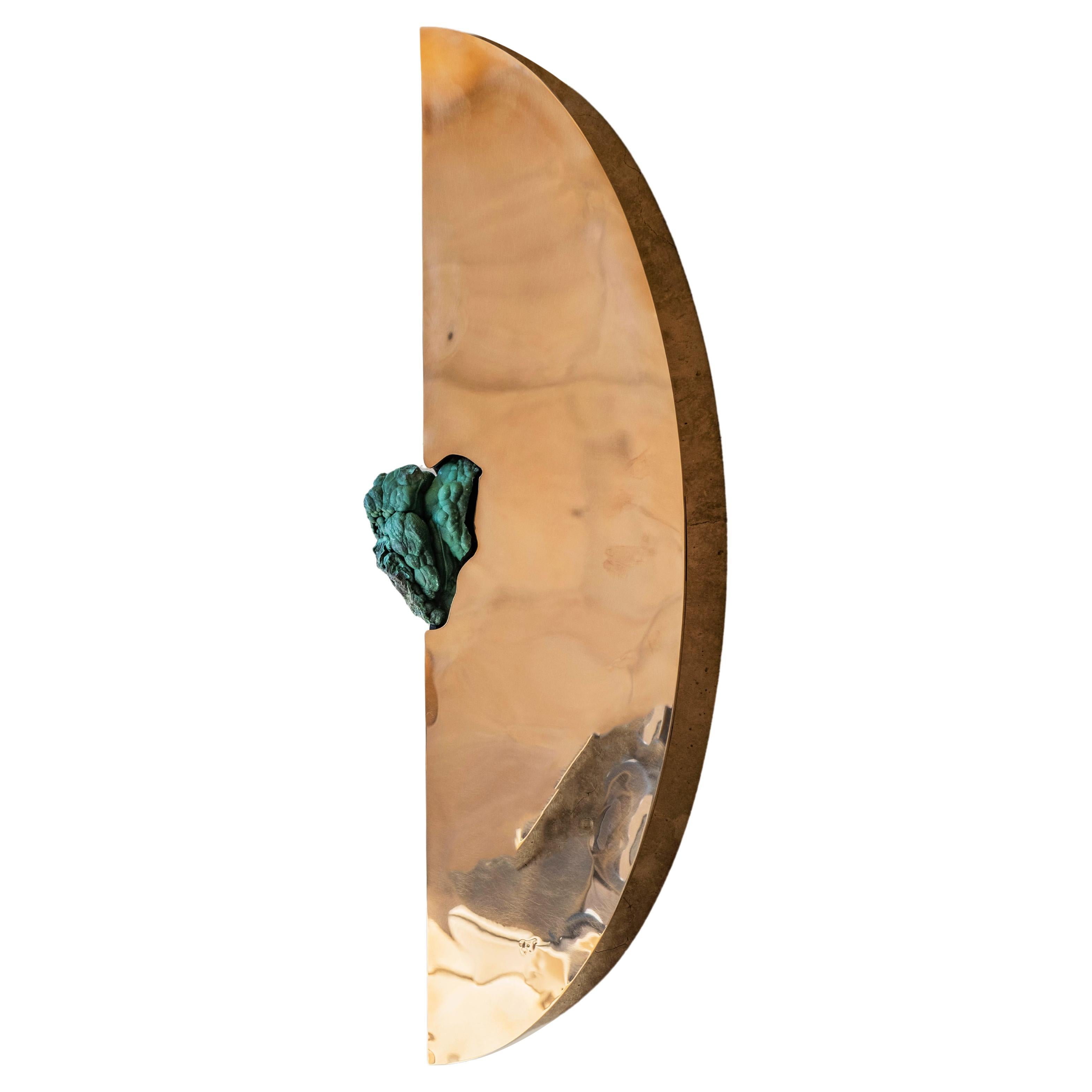 Half-moon Wall Polished Bronze Cabinet with Jade Green Stone by Pierre De Valck