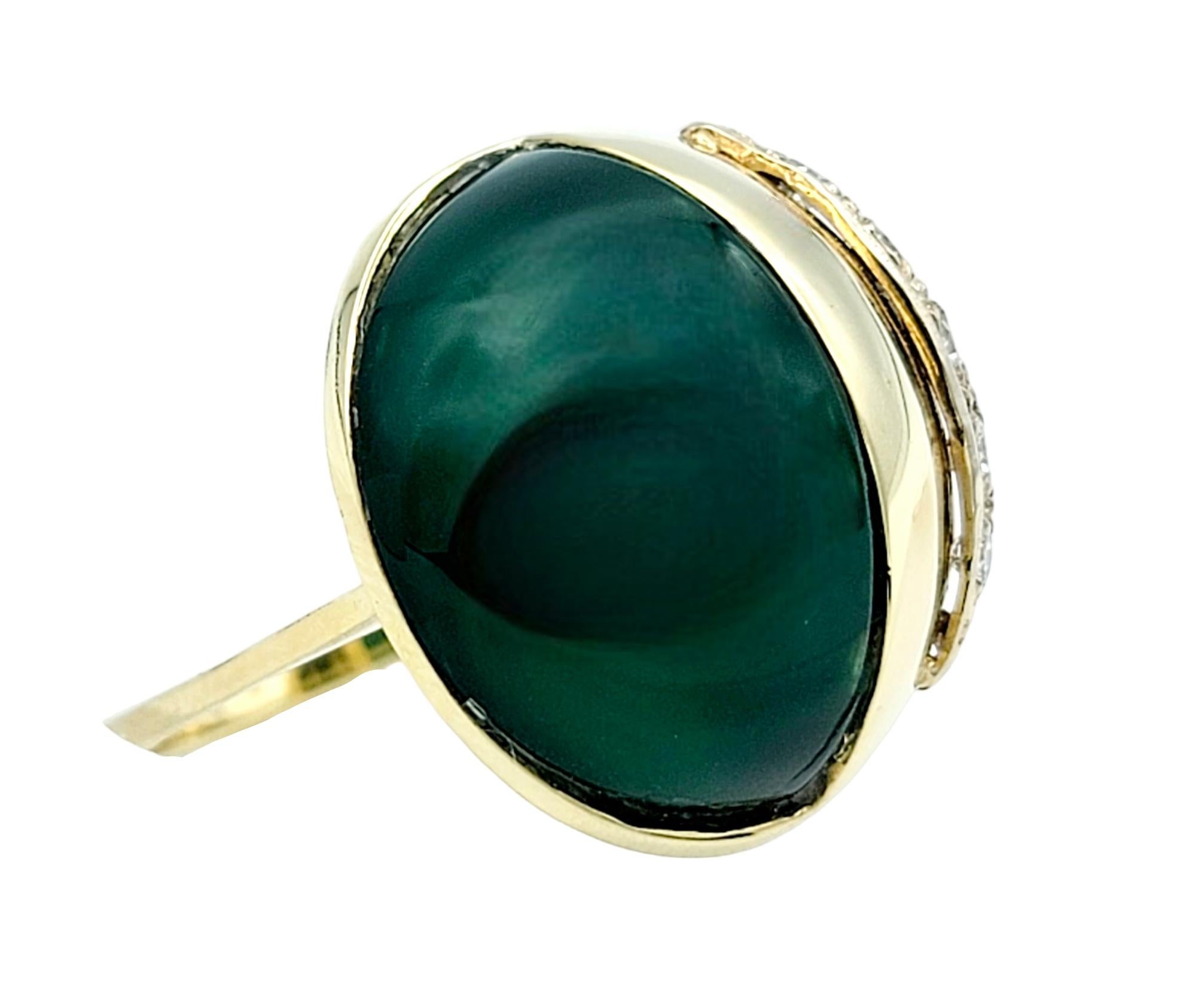 Half Oval Cabochon Chalcedony and Diamond Dome Ring in 14 Karat Yellow Gold  In Good Condition For Sale In Scottsdale, AZ
