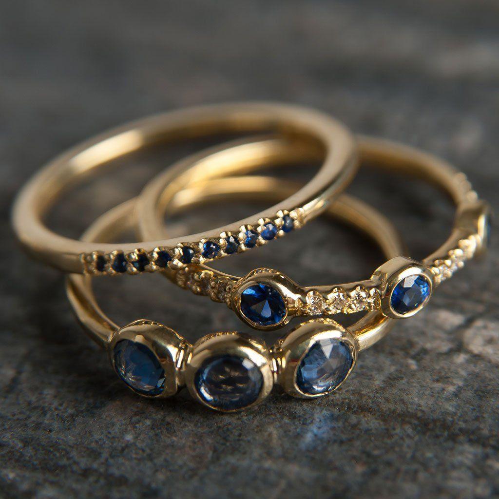 Contemporary Half Pave Sapphire Band For Sale
