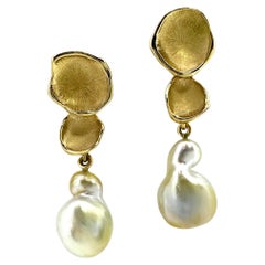 "Short Stack" Earrings in 18K Gold with White & Gold Baroque South Sea Pearls