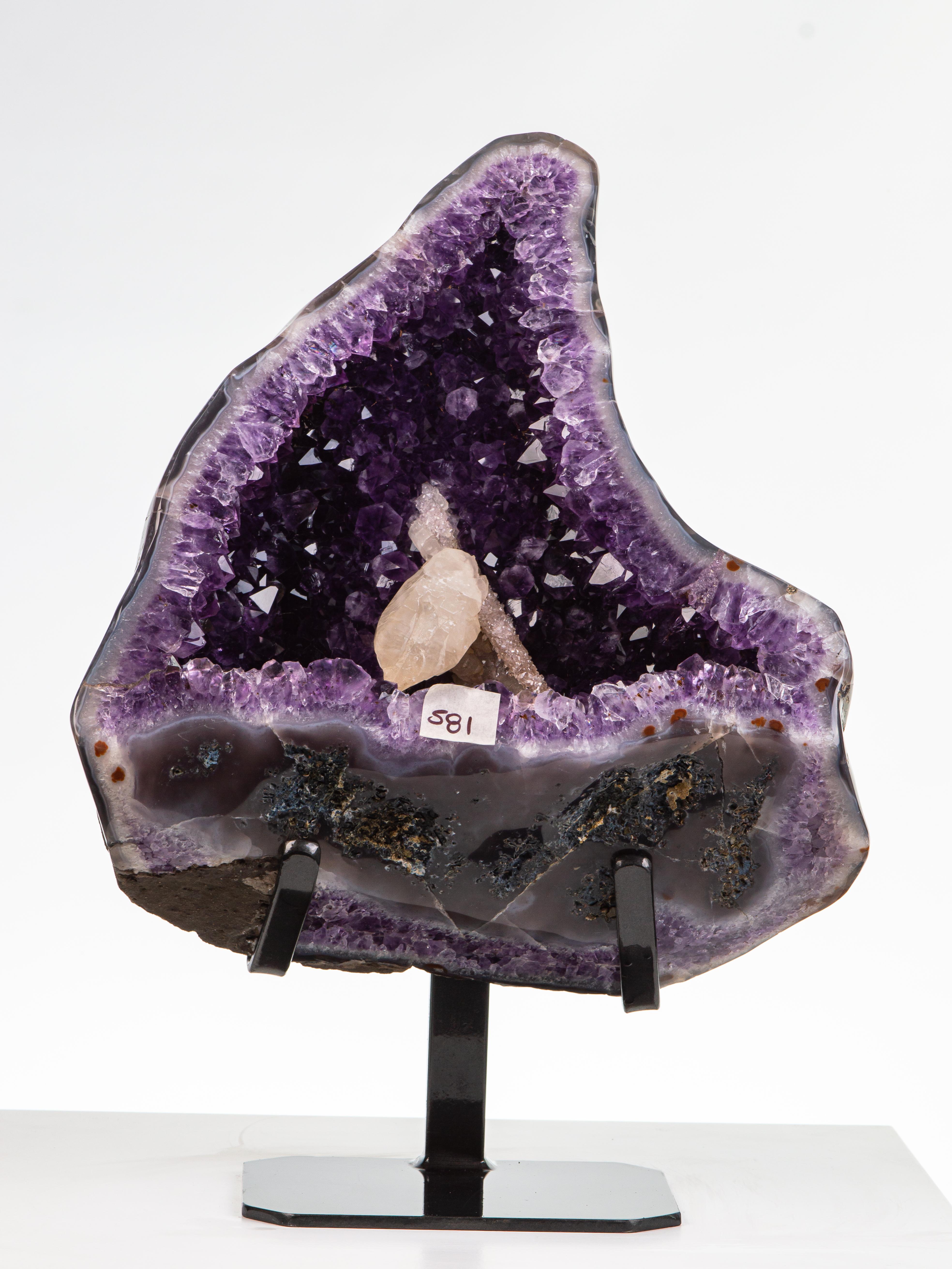 Half Polished Amethyst Geode with Agate Border and Calcite Formation For Sale 8