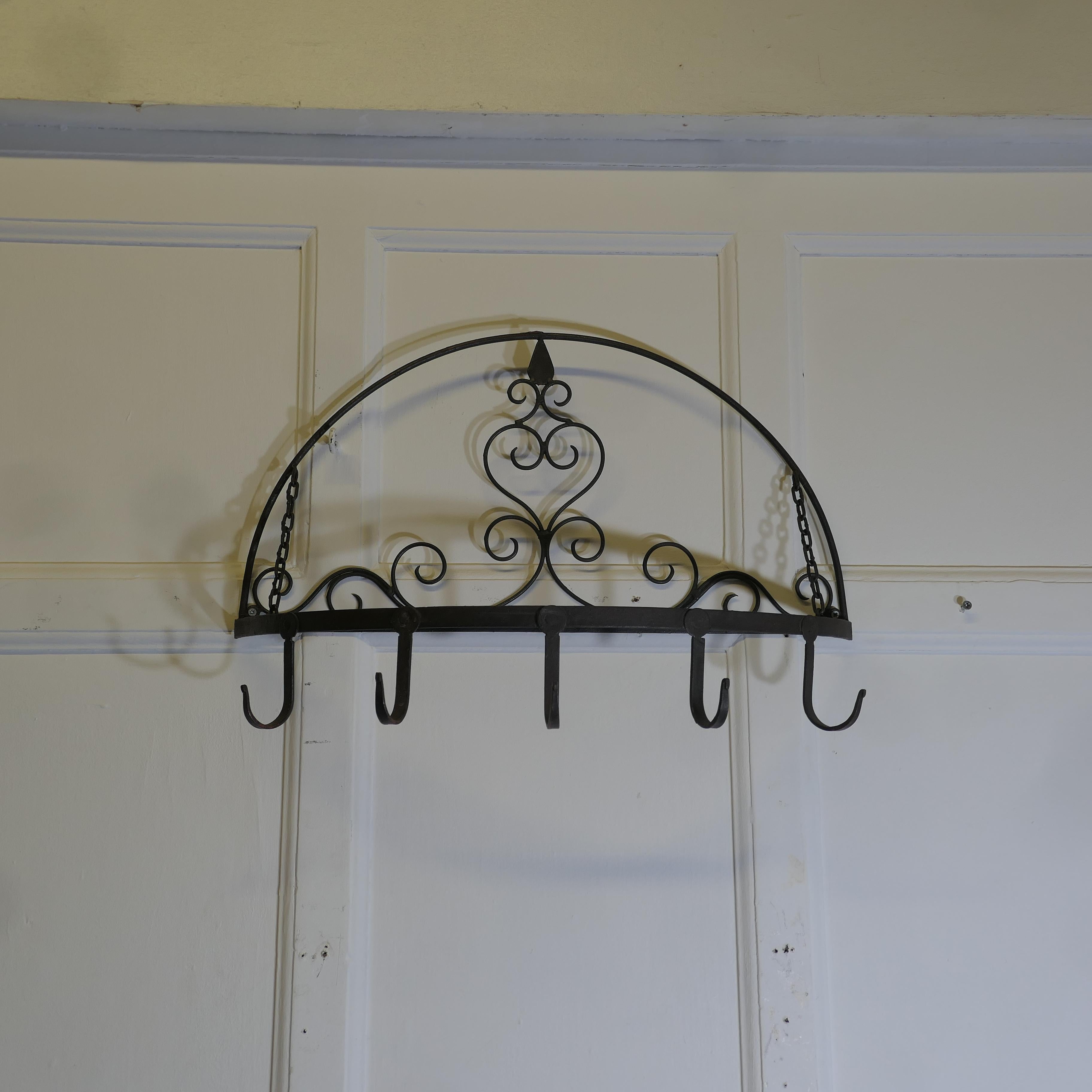  Half Round Blacksmith Made Folding Iron Game Hanger, Kitchen Utensil Hanger

A great piece it is a half round shape with 5 large hooks which can be folded up when not required, it sits flat on the wall, if you don’t need it to hang your game on how
