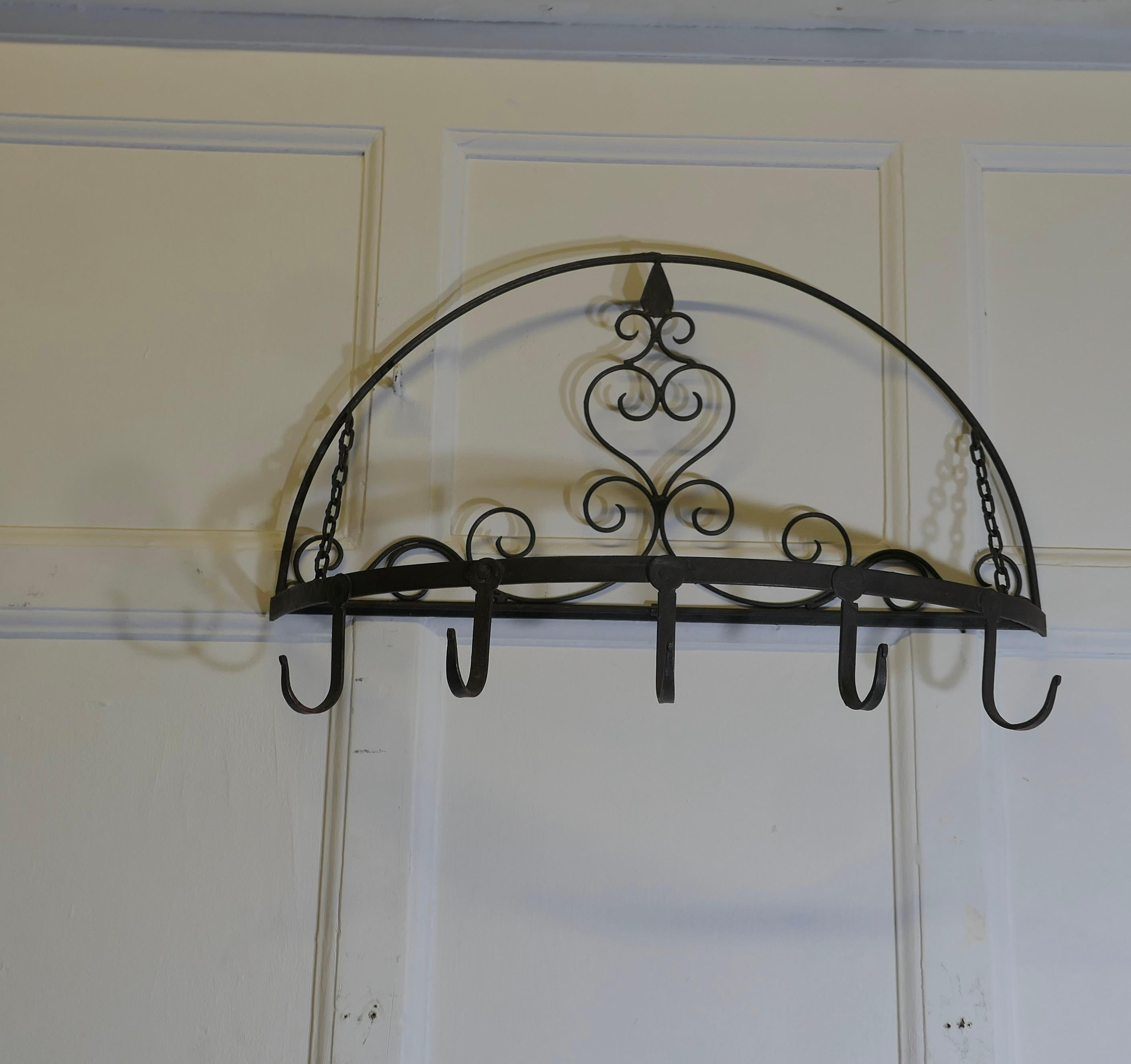 Folk Art Half Round Blacksmith Made Folding Iron Game Hanger, Kitchen Utensil Hanger For Sale