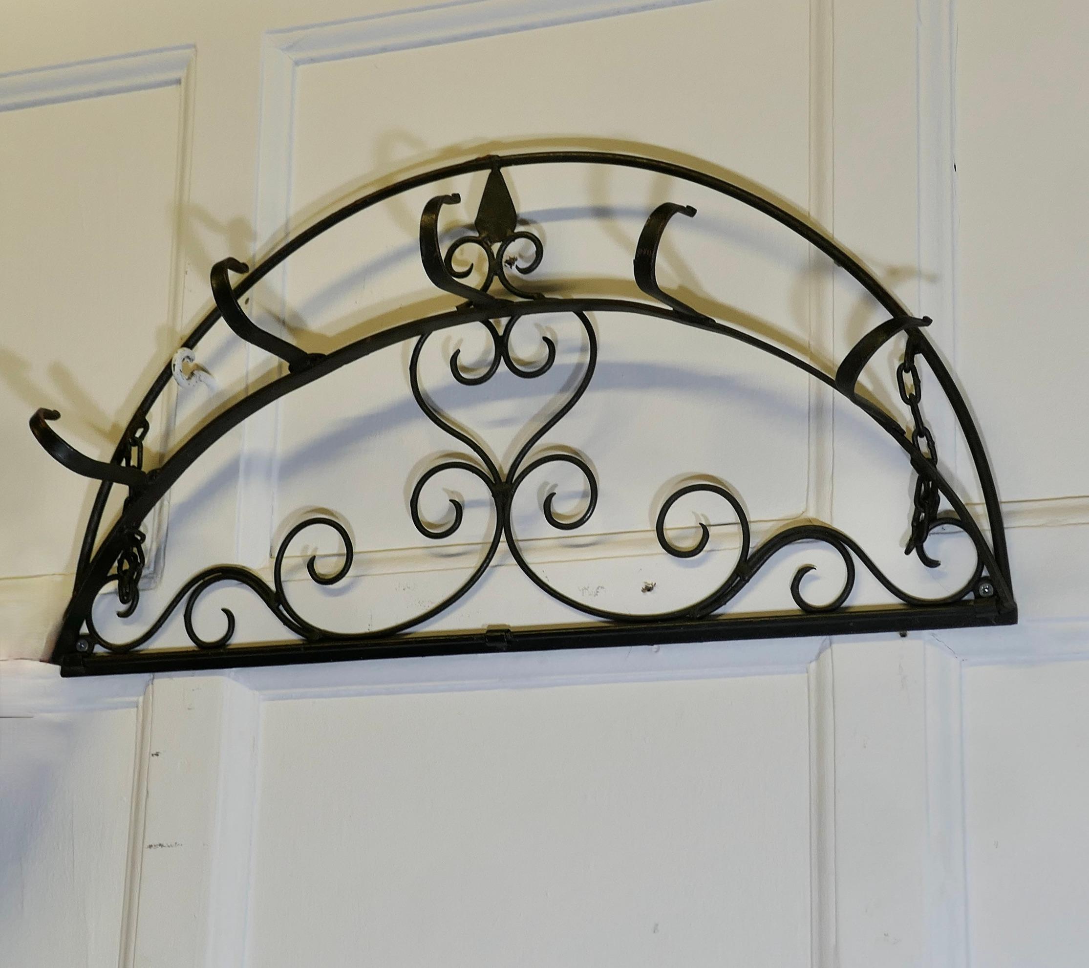 Half Round Blacksmith Made Folding Iron Game Hanger, Kitchen Utensil Hanger For Sale 3