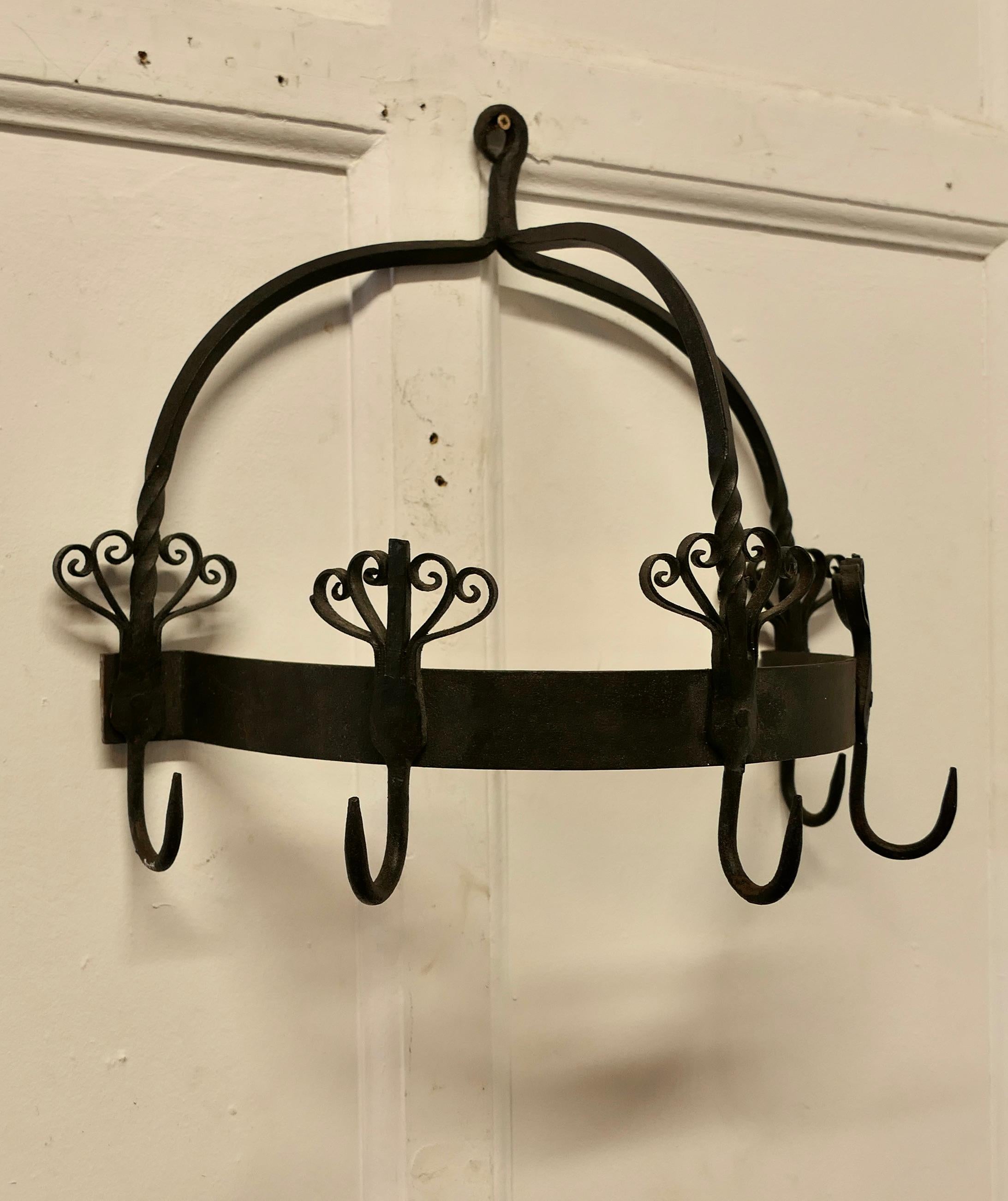 Folk Art  Half Round Blacksmith Made Iron Game Hanger, Kitchen Utensil Hanger    For Sale