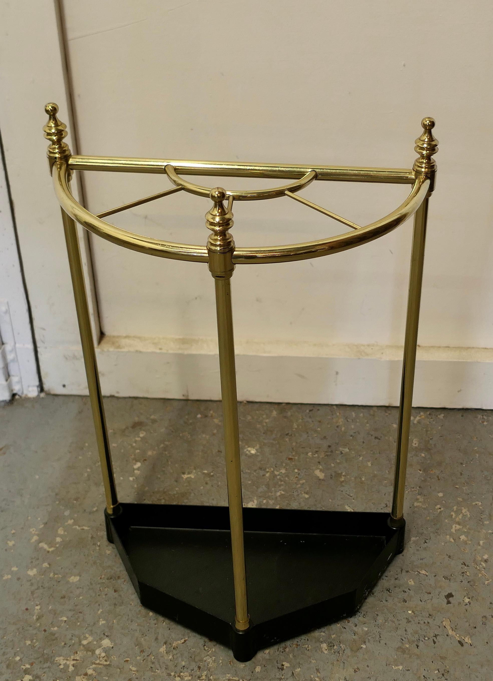 Arts and Crafts Half Round Brass & Iron Stick Stand or Umbrella Stand   For Sale