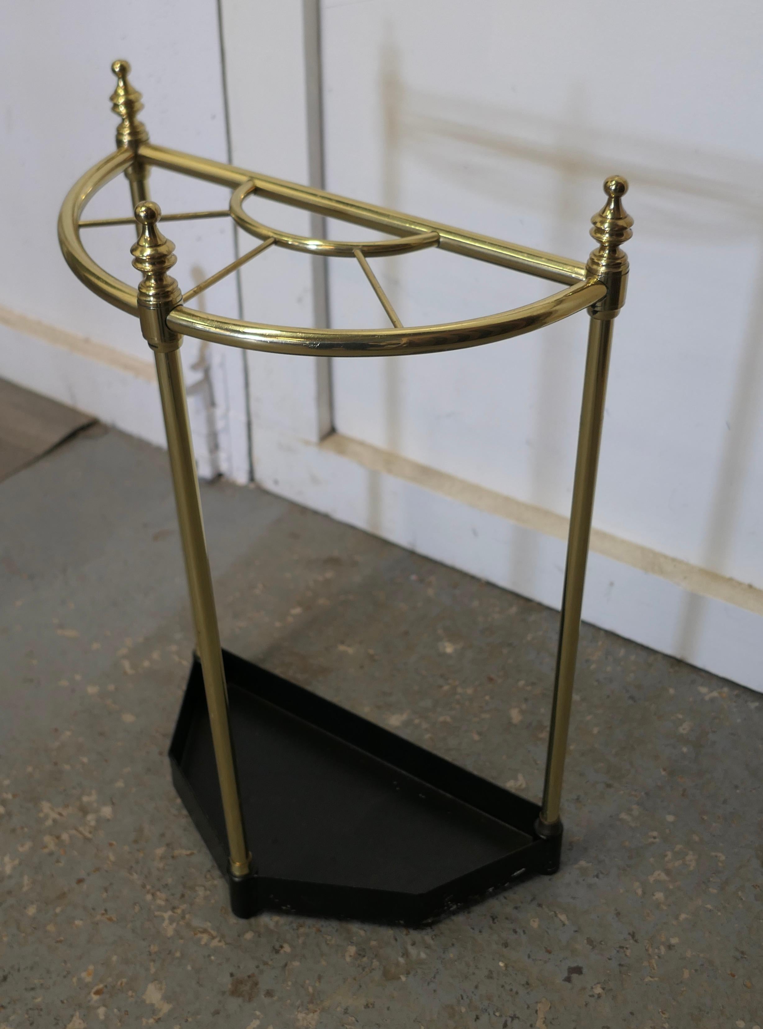 Early 20th Century Half Round Brass & Iron Stick Stand or Umbrella Stand   For Sale