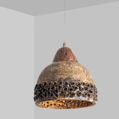 Half-round Brown Ceramic Pendant Light, Denmark, 1970
